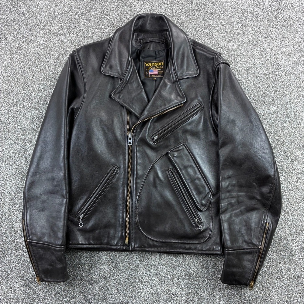 Vintage Vanson Leather Jacket Mens 38 Brown D Pocket Rider Biker Boston USA Made